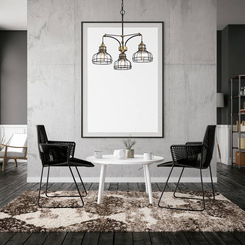 Black and Antique Gold 3-Light Chandelier with Clear Glass Shade