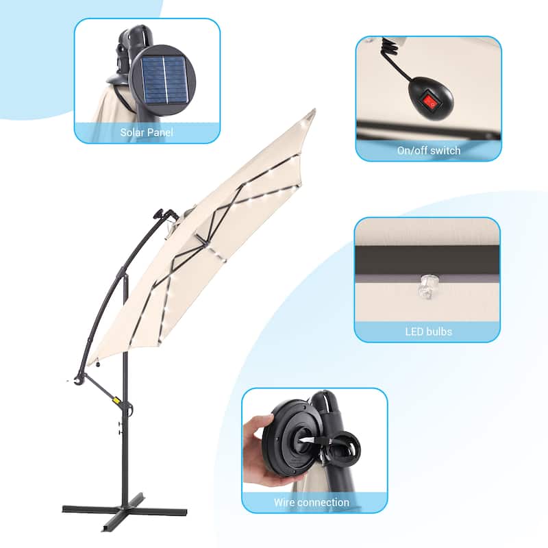 LIVOOSUN Outdoor Patio Umbrella, Square Canopy Offset LED Umbrella