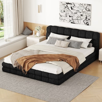 Upholstered Bed, Queen Size Low Profile Platform Bed