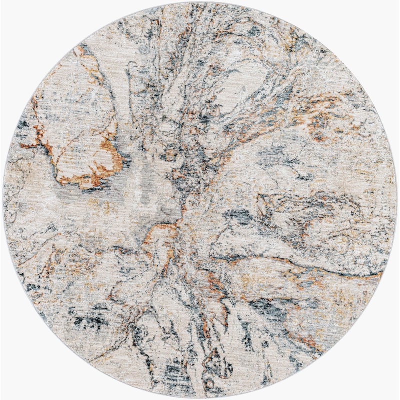 Livabliss Laila Modern Area Rug - Teal/Rust - 5'3" x 5'3" Round