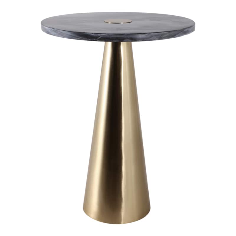 Marble Metal Side Table Round Top Sleek Narrow Base - 22" Grey - 22.25"