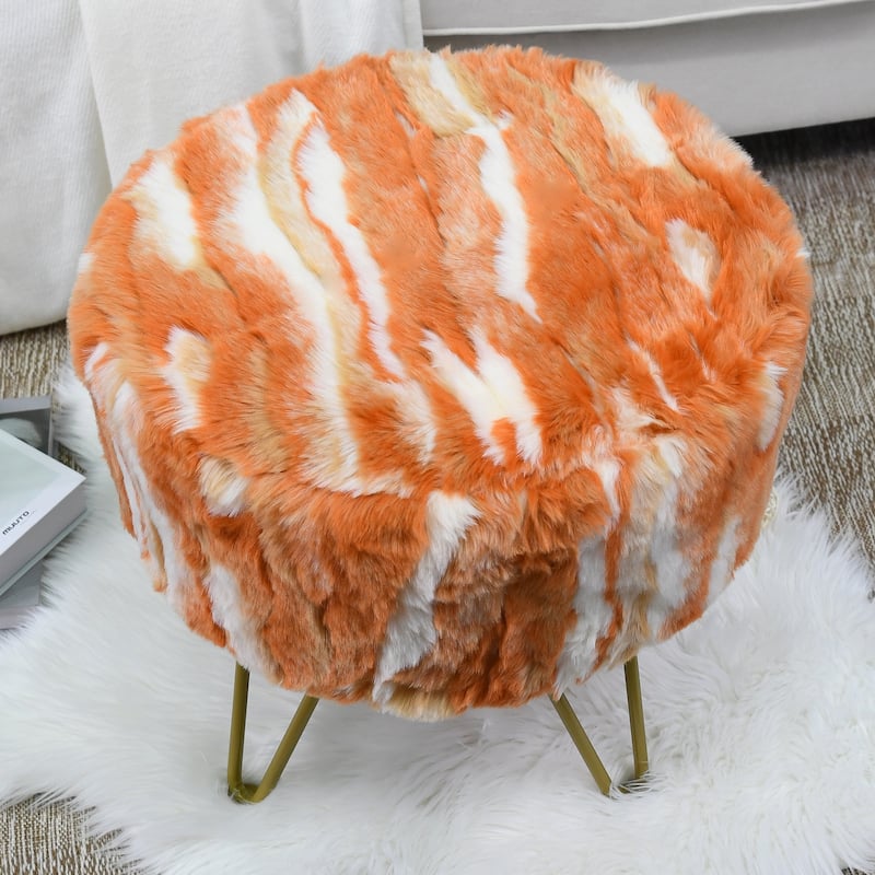 Home Soft Fauxfur Ottoman Round Fuzzy Entryway Bench 18"x18"x18"