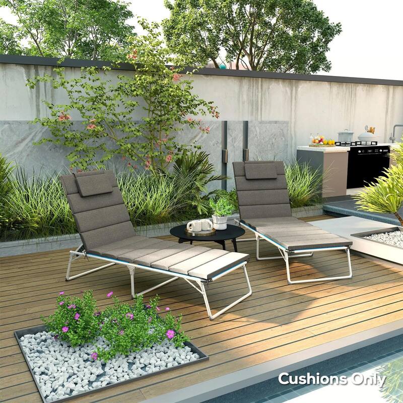 80" x 26" Foldable Lounge Chair Cushions Set of 2, Outdoor UPF50 - Grey
