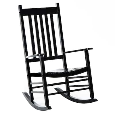 Outdoor Patio Wooden Rocking Chair with Smooth Armrests, High Back for Garden, Balcony, Porch, Supports Up to 352 lbs