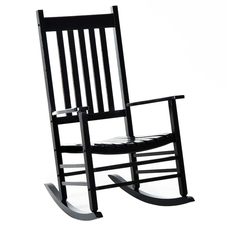 Outsunny Outdoor Rocking Chair, Patio Wooden Rocking Chair with Smooth Armrests, High Back for Garden, Balcony, Porch