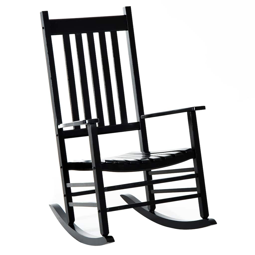 Outsunny Outdoor Rocking Chair, Patio Wooden Rocking Chair with Smooth Armrests, High Back for Garden, Balcony, Porch