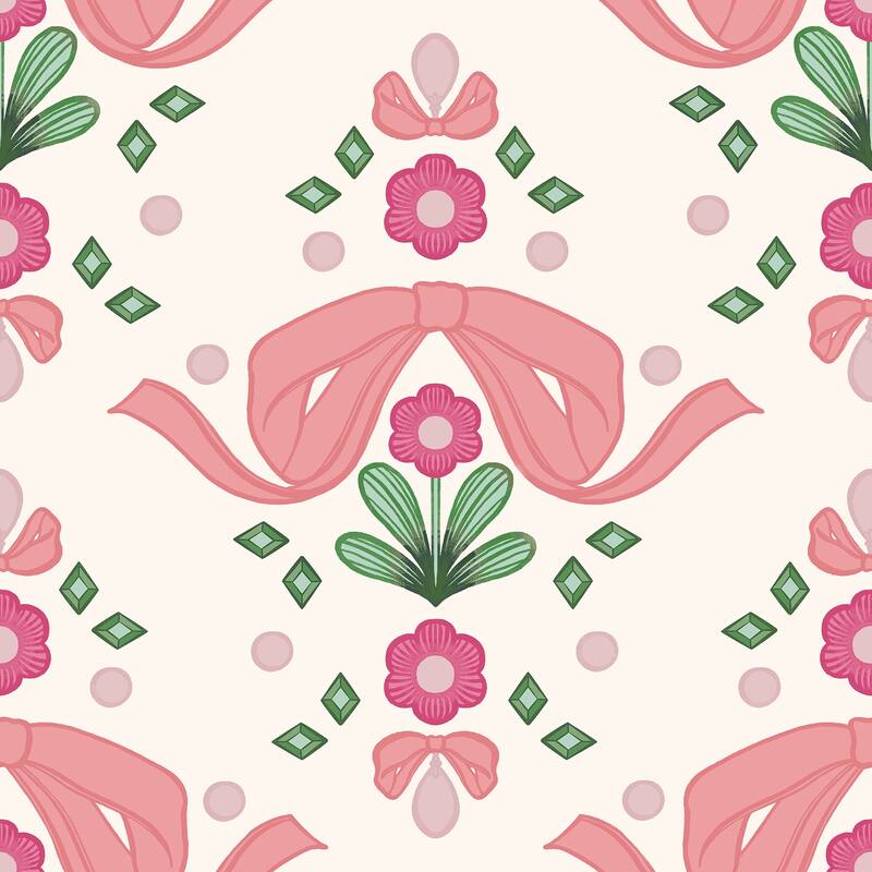 Lele Sadoughi Bow Damask Pink Peel & Stick Wallpaper