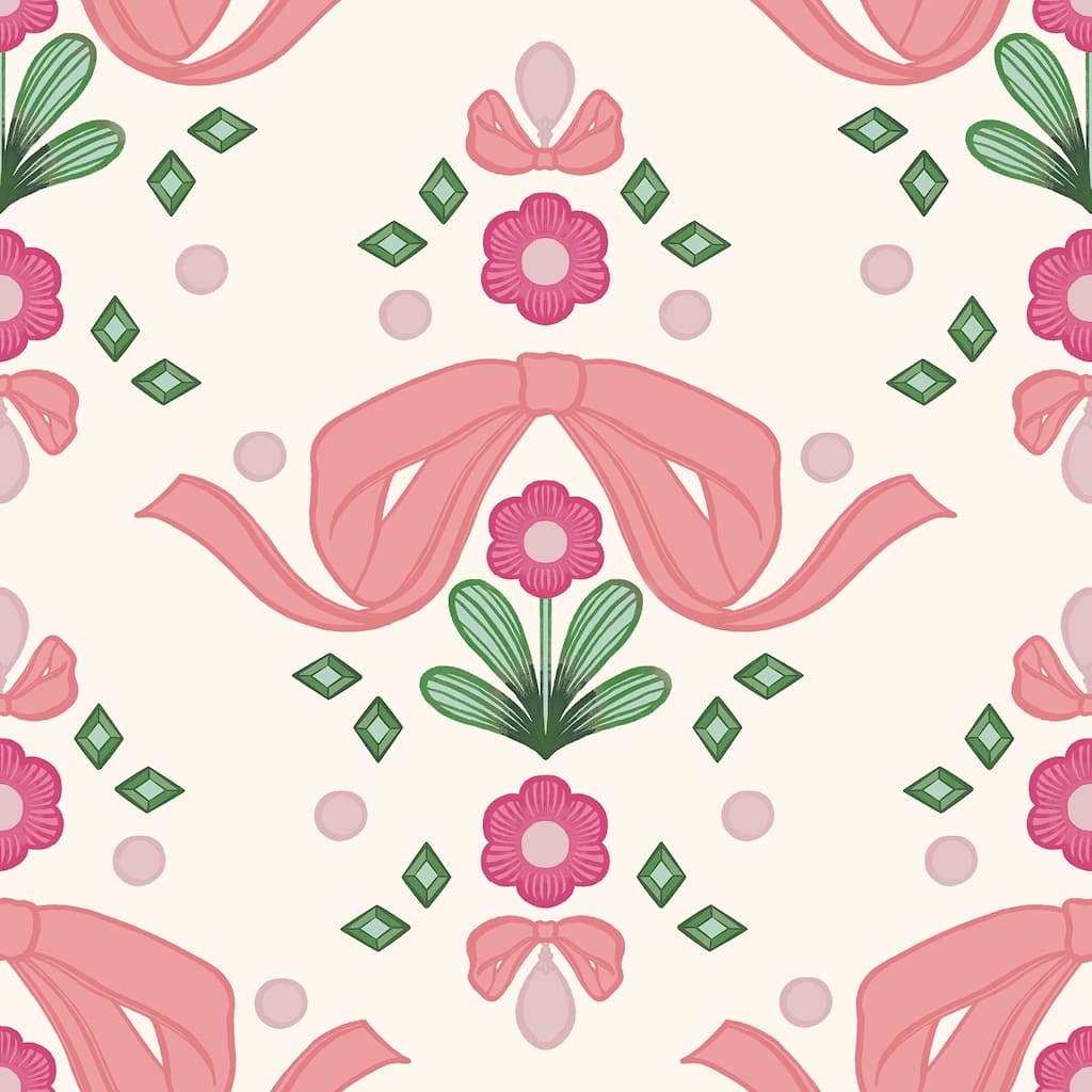 Lele Sadoughi Bow Damask Pink Peel & Stick Wallpaper