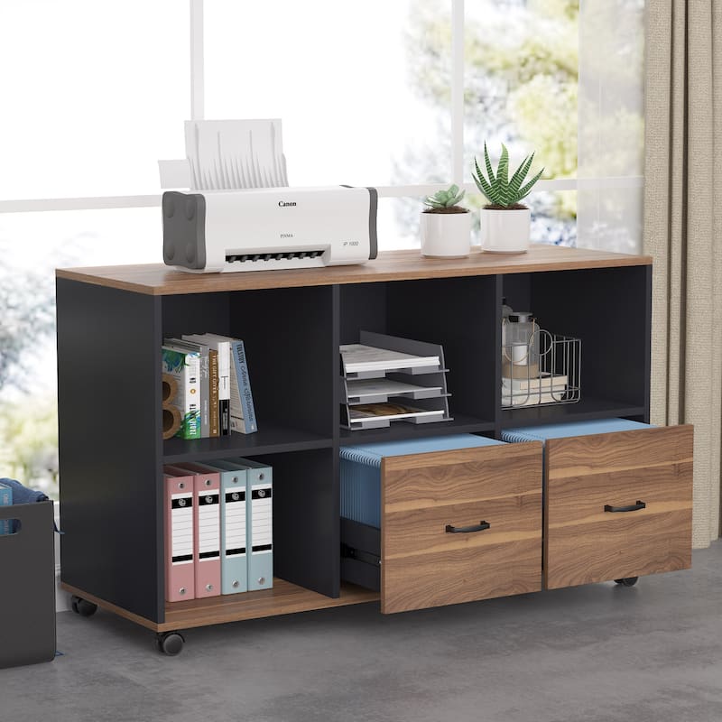 2 Drawers Lateral File Cabinets 43 inches Mobile Filing Cabinet Printer Stand Office Cabinet - Brown
