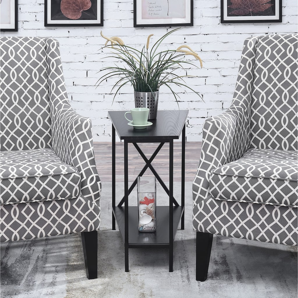 Wedge End Table with Shelf - Modern Accent Table, Metal Frame, Living Room, Bedroom Decor - 23.75