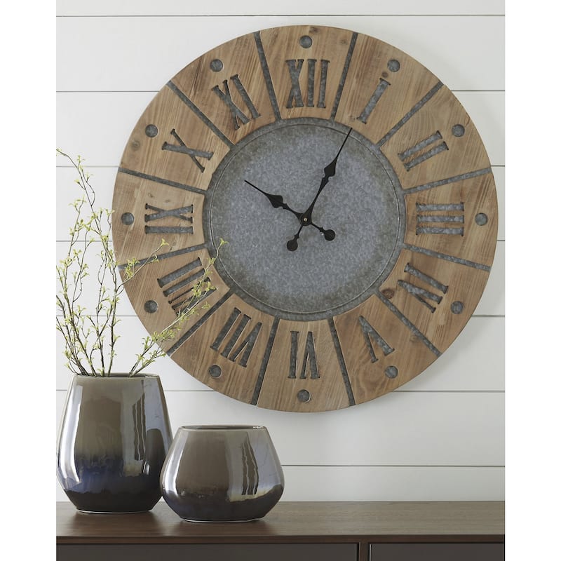 Payson Gray/Brown Modern Farmhouse Wooden Wall Clock - 30.75" W x 1" D x 30.75" H