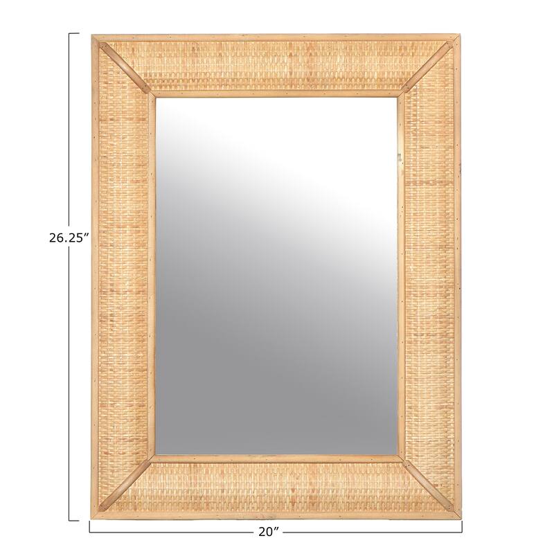 Wood Framed Wall Mirror with Rattan Detail