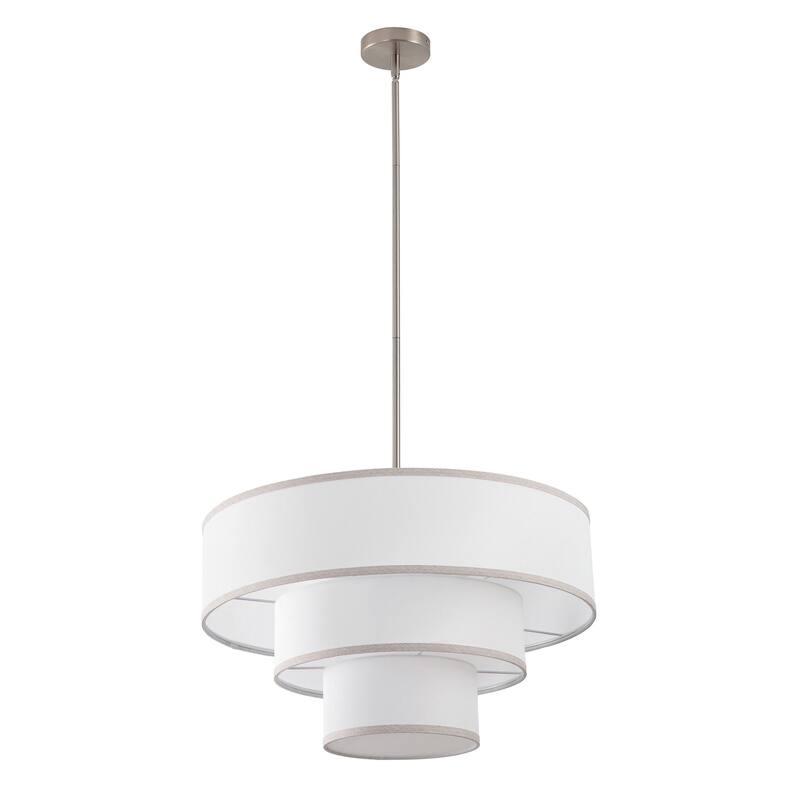 Modern Chandelier 24" 5-Light Nickel Tiered Drum Linen Shade