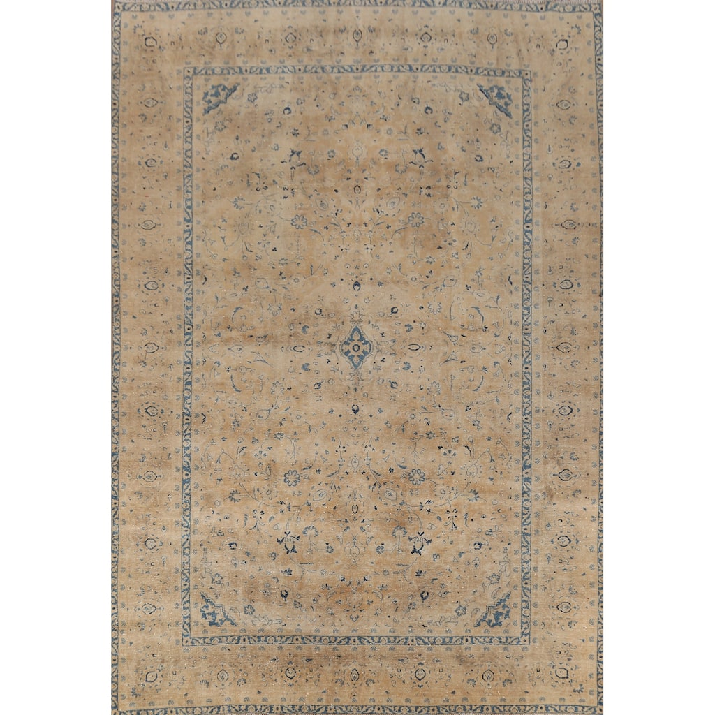 Hand Knotted Oriental 100% Wool Carpet Traditional Floral Oranges & Rust Mashad Area Rug - 12' 9'' X 9' 2''