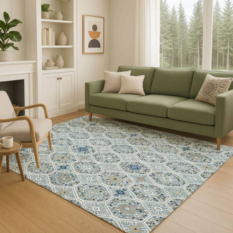 Machine Washable Indoor/ Outdoor Modern Hexi Chantille Rug