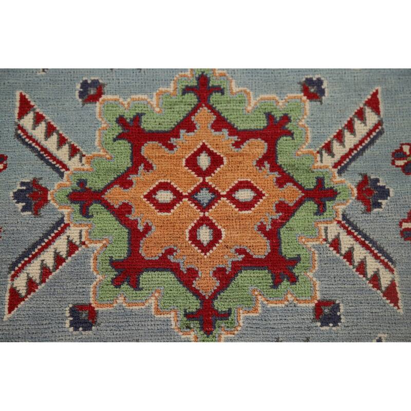 Light Blue Kazak Runner Rug Hand-Knotted Oriental Wool Carpet - 2'9" x 9'7"
