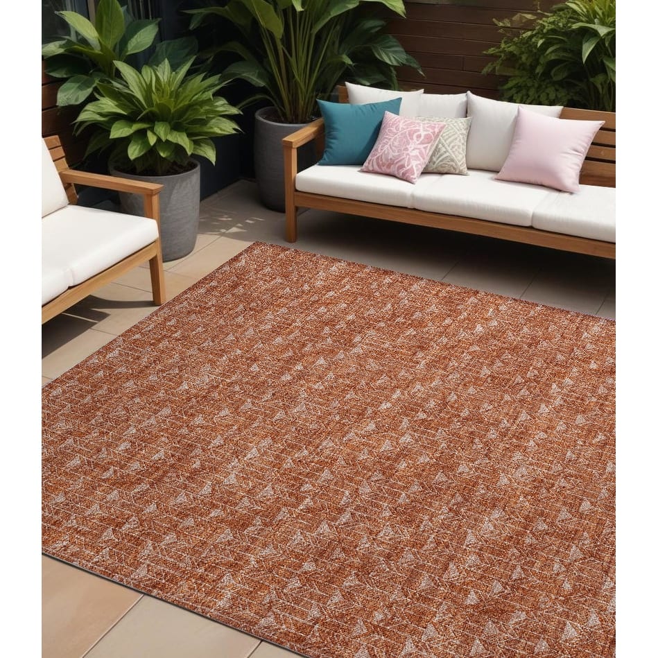 Faz Sleek Geometric Weather Resistant Blended Style Outdoor Rug