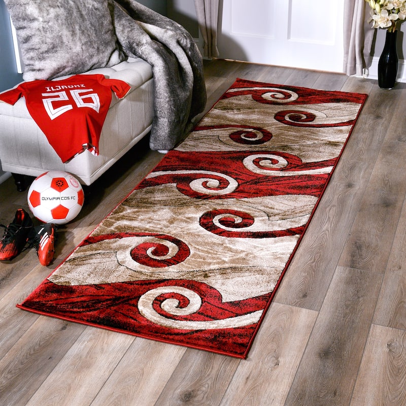 Orelsi Red/Beige/Brown Polyester Area Rug - 2'8'' X 8'1''
