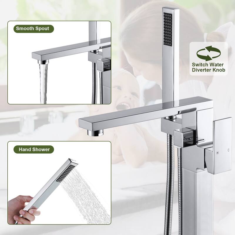 WOWOW Single-Handle Freestanding Tub Faucet with Handheld Shower