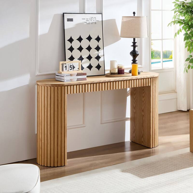 Modern Console Table With Drawer for Entryway with Unique Vertical Stripe Design for Living Room Hallway Foyer Entrance
