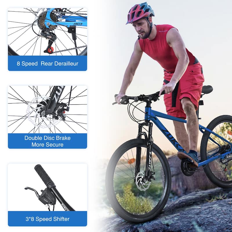 26-Inch Mountain Bike with 8-Speed Gears, Suspension Fork, Double Disc Brakes, and Kenda Tires for Adults