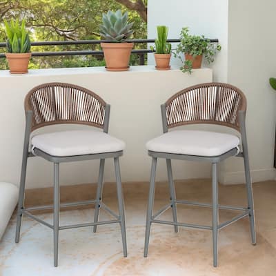 Christopher Knight Home - Beverly Durable Outdoor Counter Stools with Scallop Backrest, Set of 2