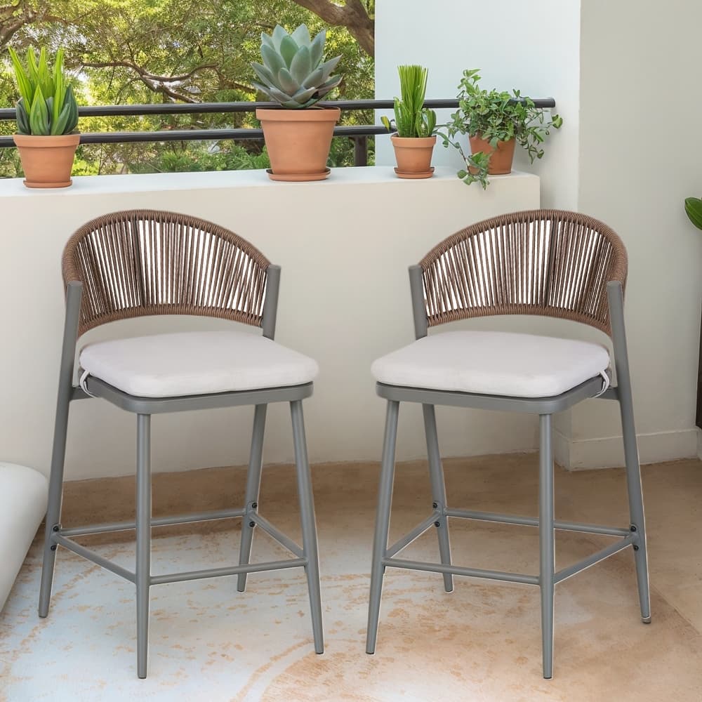 Christopher Knight Home - Beverly Durable Outdoor Counter Stools with Scallop Backrest, Set of 2