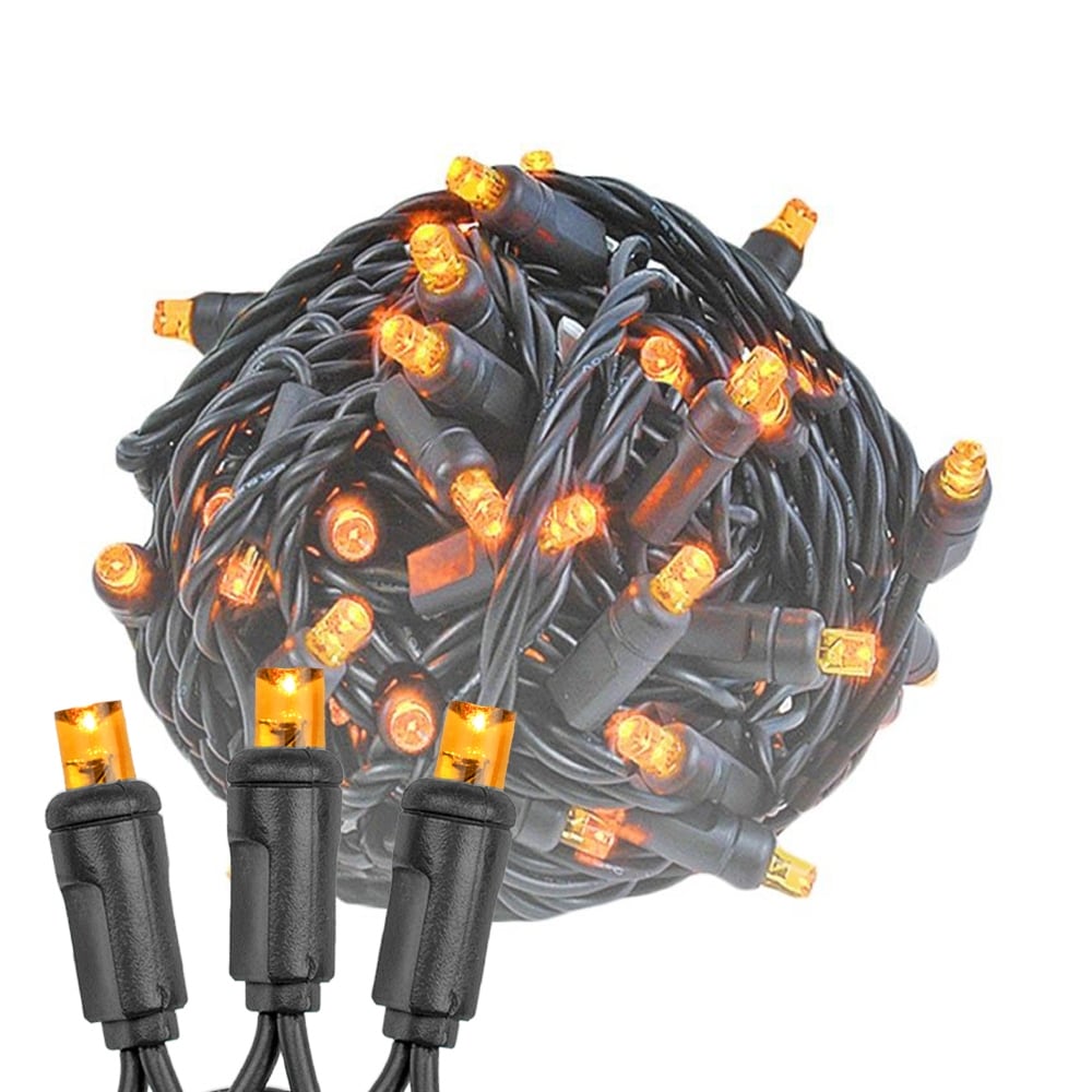 50 Light LED Christmas Mini Light Set, Patio Lights, Warm White, Black Wire, 11’