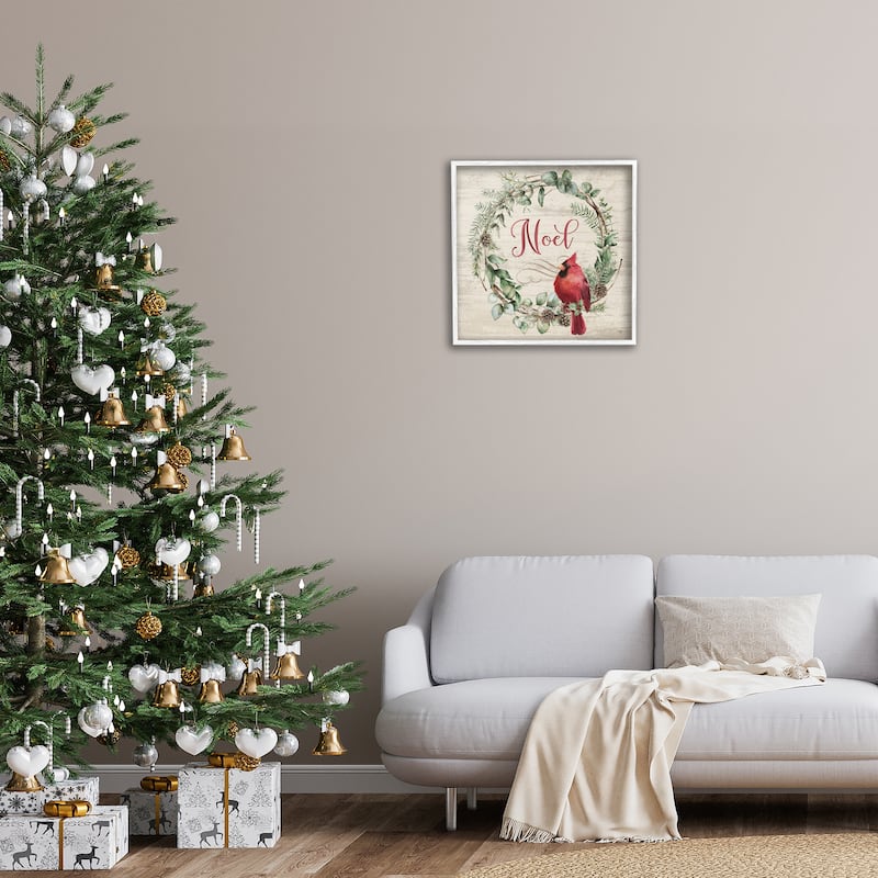 Stupell Noel Wreath with Cardinal Framed Giclee Art Design By Mollie B.