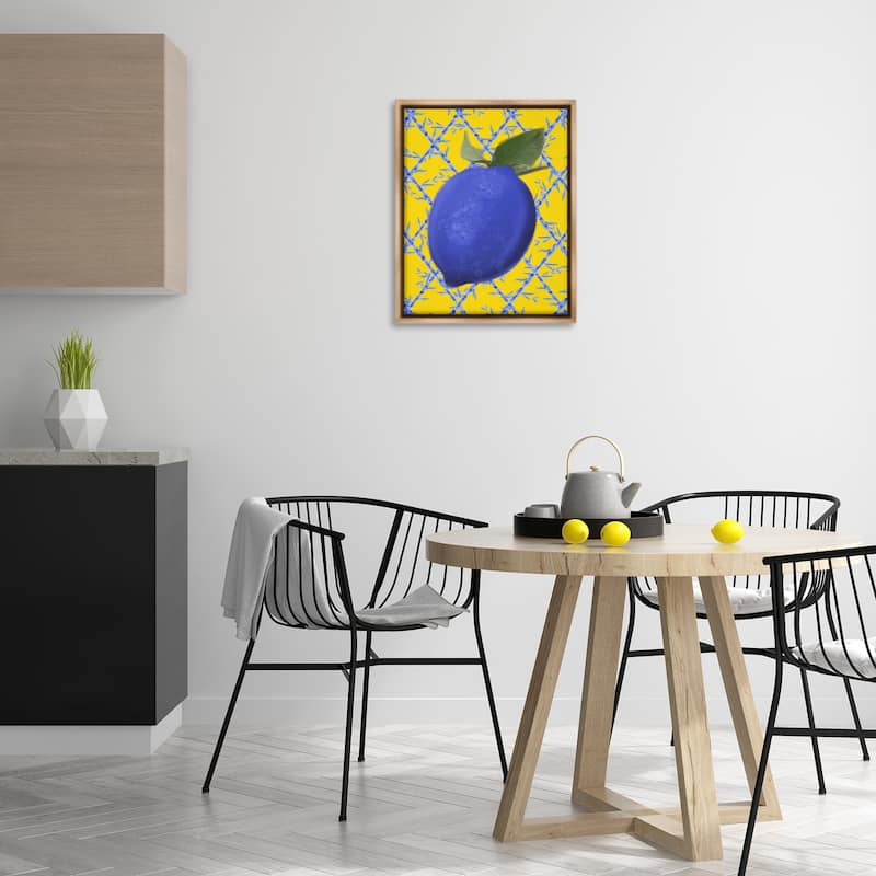 Stupell Blue Lemon over Yellow Framed Floater Canvas Wall Art Design By Matthew Piotrowicz
