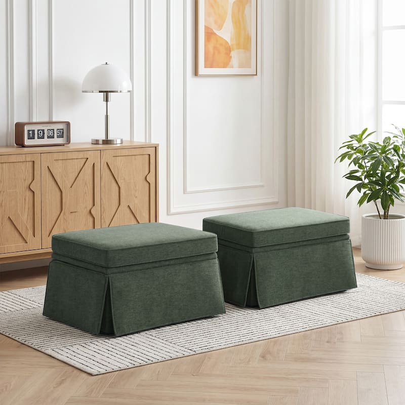 2 Set Rectangle Chenille Upholstered Storage Ottoman