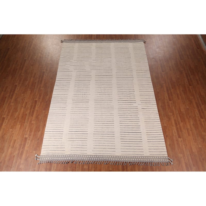 Earth Tone Moroccan Modern Area Rug Hand-Knotted Wool Carpet - 9'0" x 12'10"