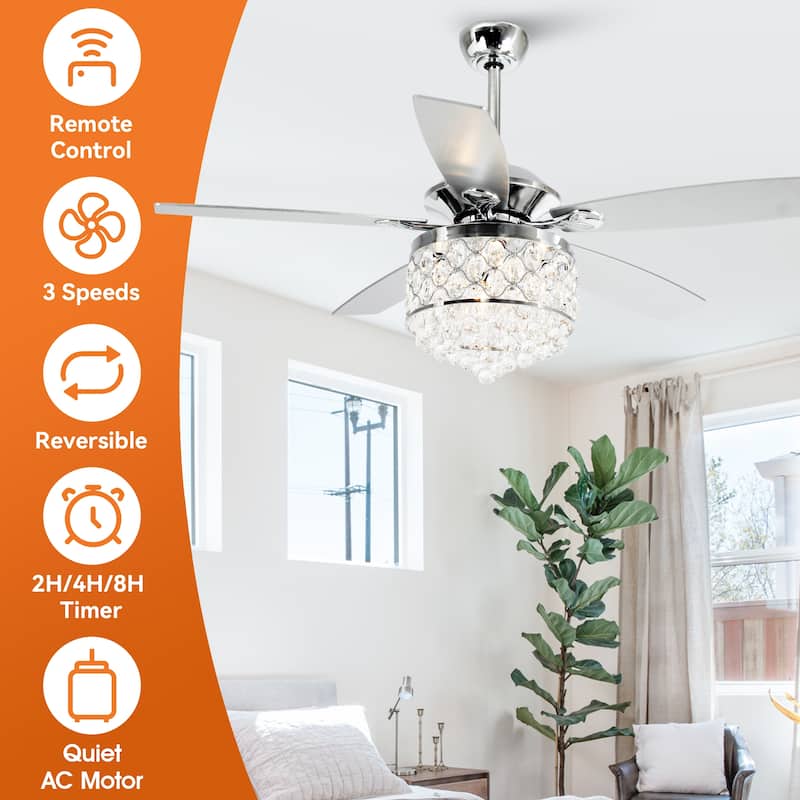 52" Indoor Crystal Chandelier Ceiling Fan with Light and Remote Control - 52 in