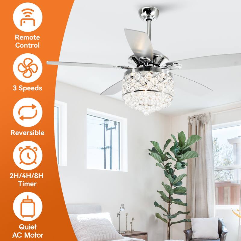 52 in Indoor Crystal Chandelier Ceiling Fan with Light and Remote Control - 52 in