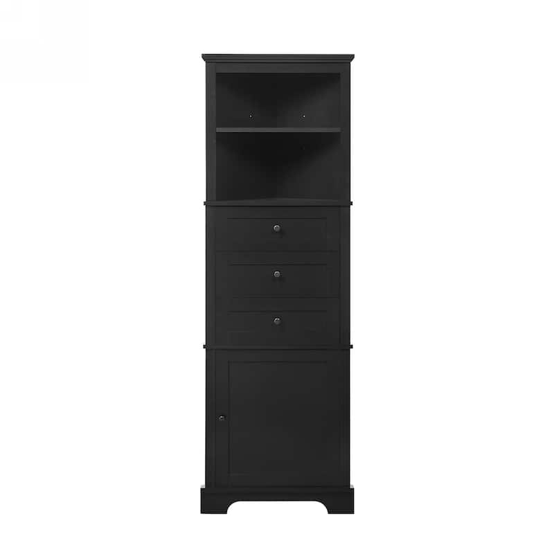 Roomfitters Triangle Tall Storage Cabinet with 3 Drawers Adjustable Shelves for Bathroom Kitchen or Living Room