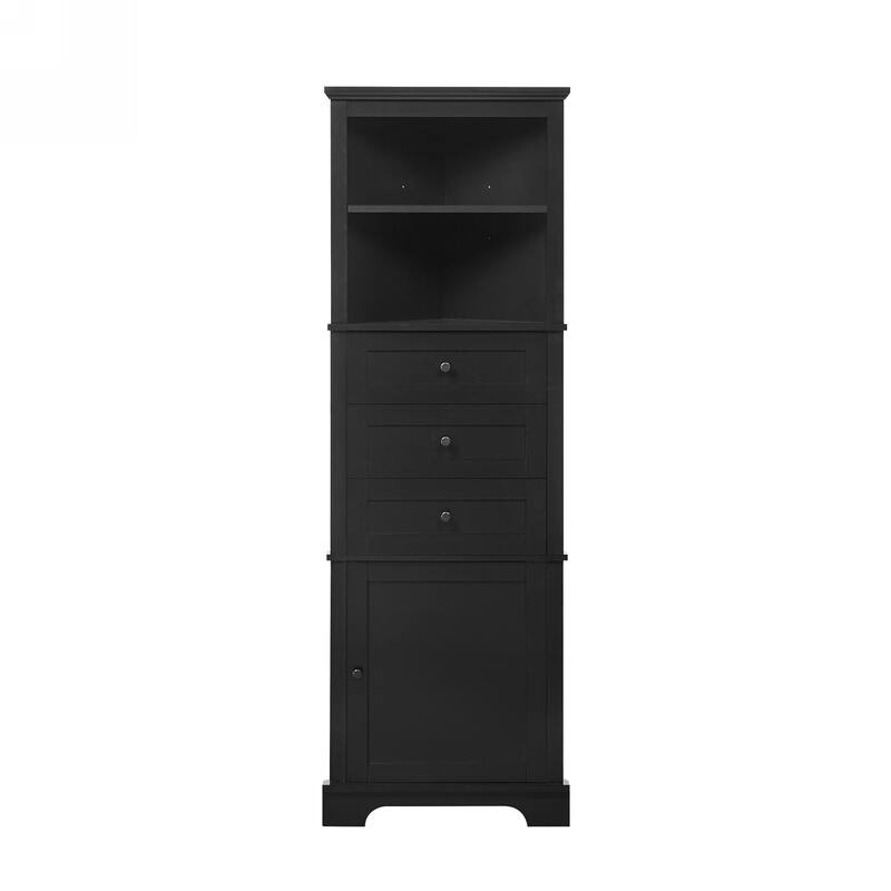 Triangle Tall Cabinet with 3 Drawers and Adjustable Shelves for Bathroom