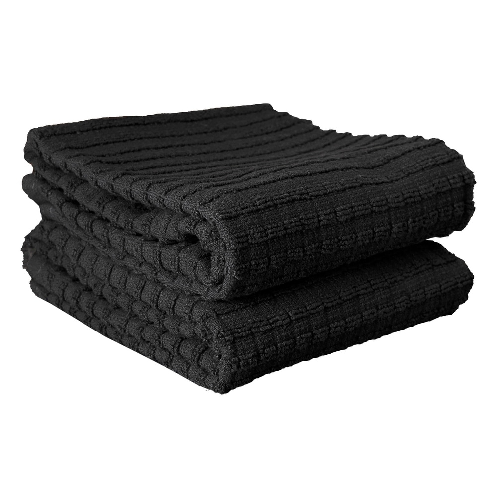 2-Piece Kitchen Towels Solid Black Terry Towel Real Living