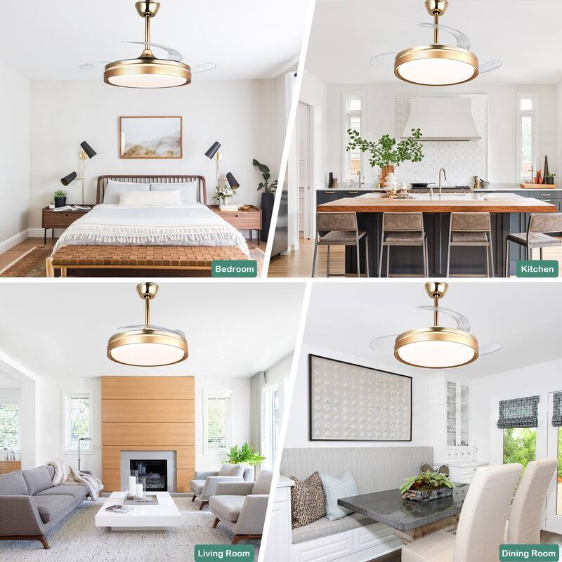 Cusp Barn 42 Inch Retractable Ceiling Fan with Lights, Modern Silent DC Motor 6 Speeds Chandelier Ceiling Fan for Bedroom