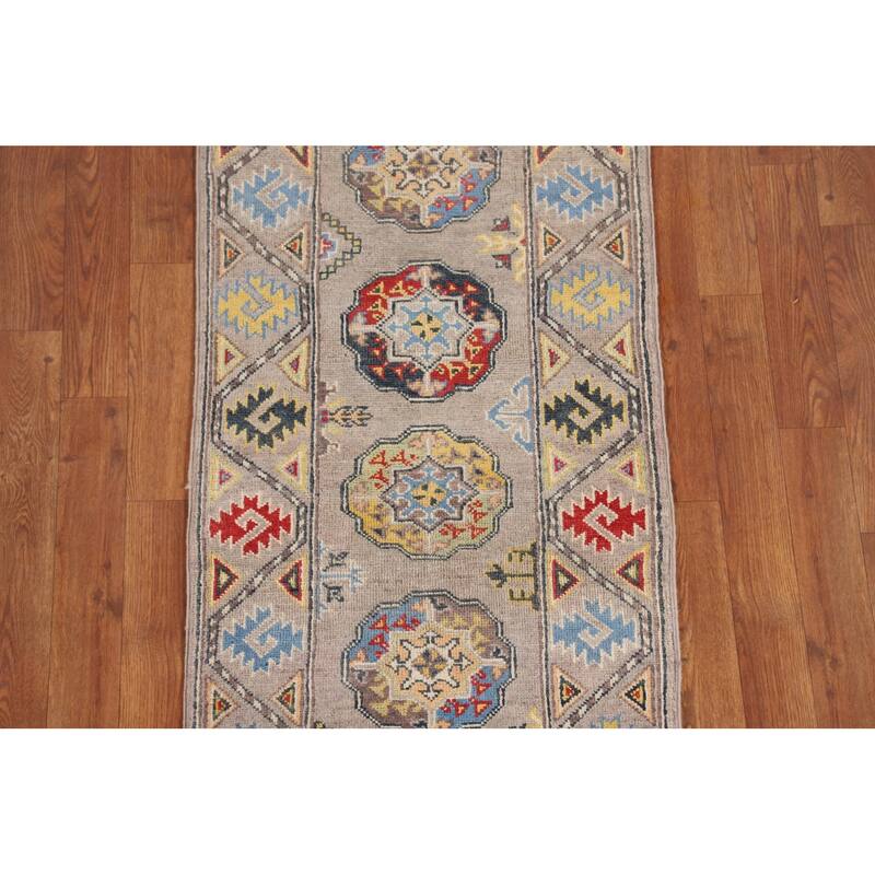 Geometric Kazak Oriental Runner Rug Hallway Handmade Wool Carpet - 2'0" x 5'11"