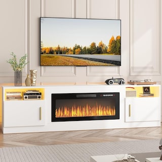 Bossin 80" Fireplace TV Stand with 36" Electric Fireplace, TV Stand for TVs Up to 90", 16 Colors LED Lights/Entertainment Center