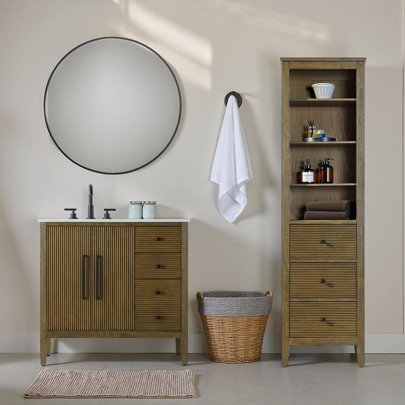 Kensington 16-28 Inch Open Shelving Bath Storage Cabinet