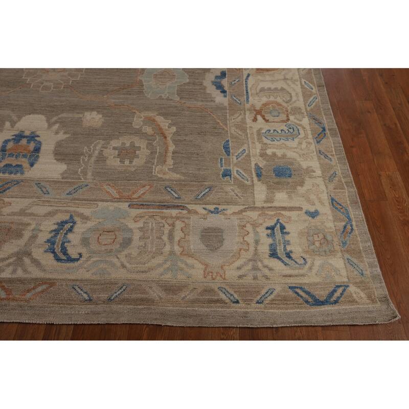 Transitional Oushak Turkish Rug Handmade Beige Oriental Wool Carpet - 9'1"x 11'9"