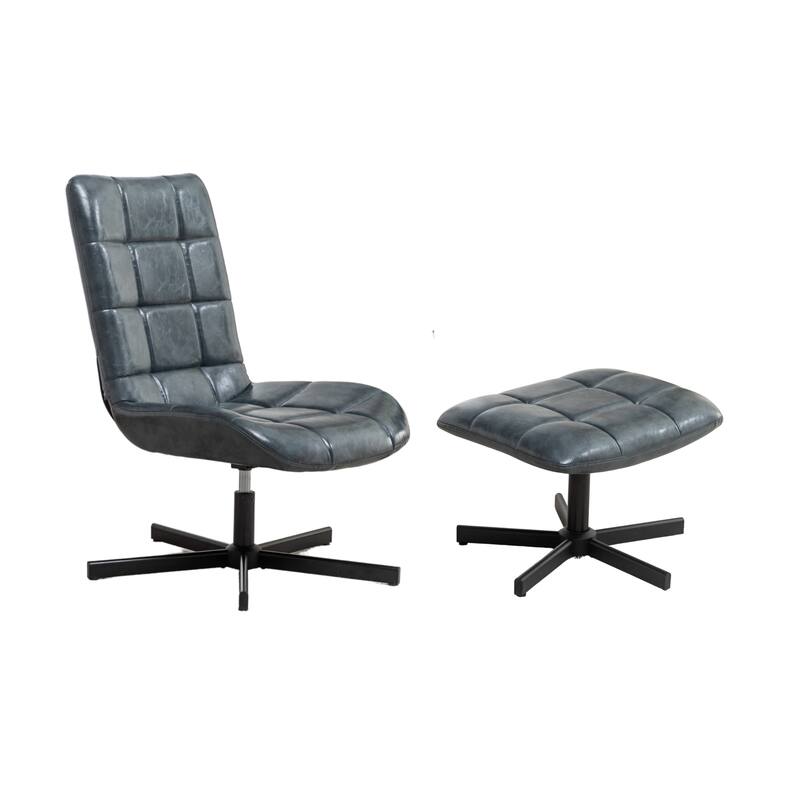 2-Piece Seating Set, Faux Leather Tufted Accent Chair and Ottoman