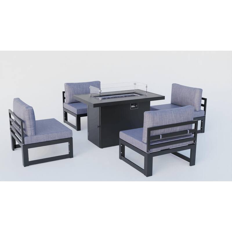 LeisureMod Chelsea 5-Piece Outdoor Patio Chairs and Fire Pit Table Set