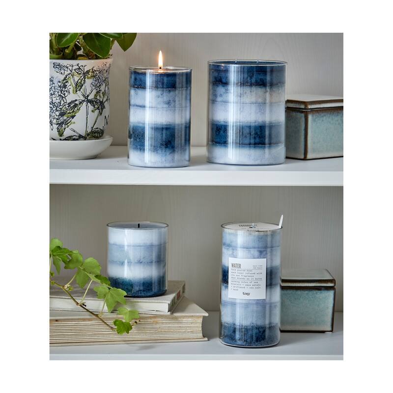 Water Themed Scented Paraffin Wax Pillar Candle Wide, Blue, 4x5 inch, Burn Time 75 Hours