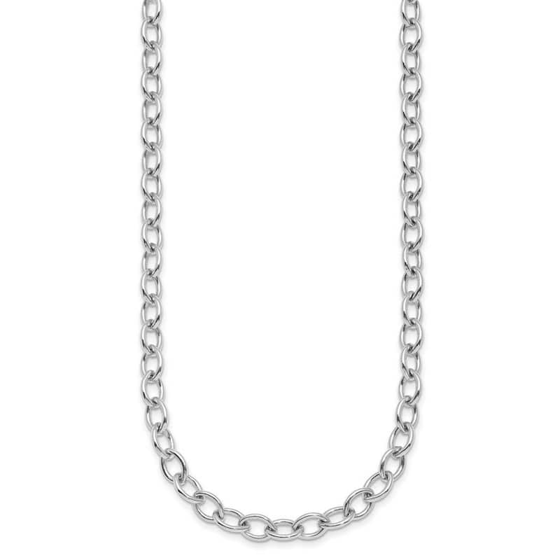 Curata 925 Sterling Silver Rhodium 6mm Oval Link Chain Necklace for Men or Women