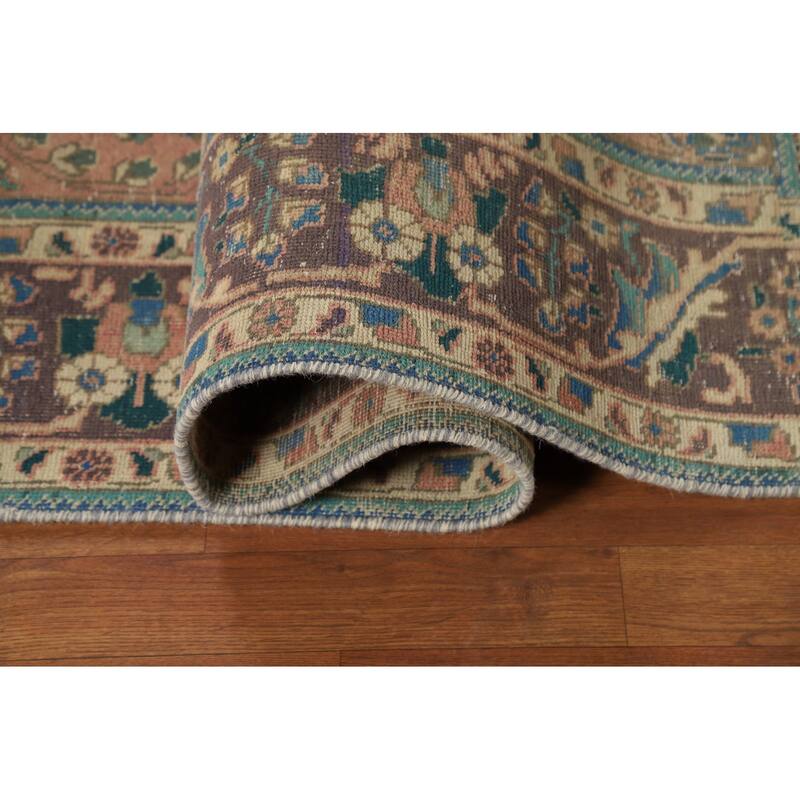 Medallion Tabriz Persian Vintage Rug Hand-Knotted Pink Wool Carpet - 6'10" x 9'8"