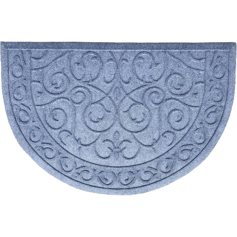 HomeRoots 18" X 30" Gray Scrollwork Semi Circle Outdoor Polypropylene Door Mat - 18' X '30