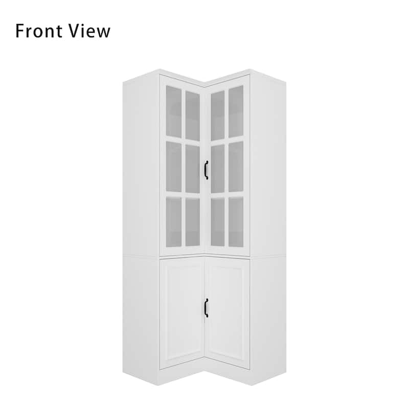78.7"H Combo Buffet Sideboard White Curio Bookcase Cabinet Glass Door