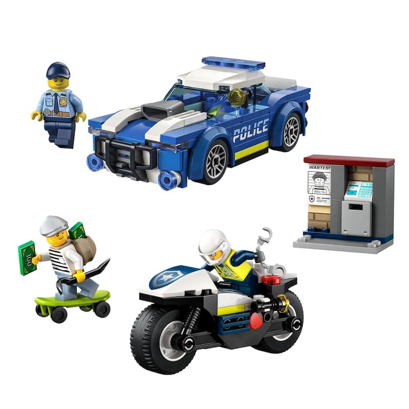 LEGO City Police Car and Motorcycle Chase Building Toy with with Officers and Crook Minifigures, Gift Idea